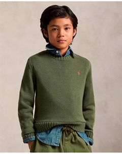 Унисекс джемпер из хлопка с круглым вырезом, темно-зеленый Polo ralph lauren