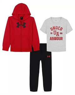 Мальчиковый комплект из 3 предметов: футболка с коротким рукавом, худи и джоггеры, размер 2T-7, мультиколор Under armour