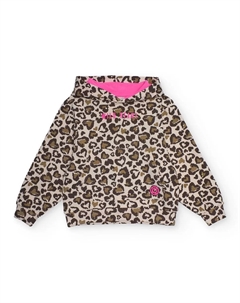 Толстовка с капюшоном с принтом «анимал» и фуксиевыми деталями для девочки, черный Tuc tuc