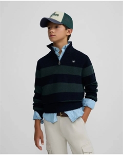 Детский джемпер с полосками и зеленой полу-молнией Silbon