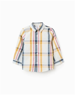 Рубашка для маленького мальчика, 100% хлопок, в клетку, белый/желтый Zippy
