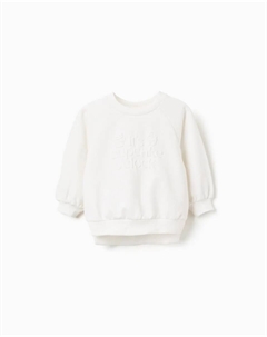 Толстовка для девочки, 100% хлопок с рельефным принтом, белый Zippy