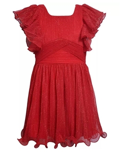 Платье для девочек 7-16 лет с пышными рукавами и плиссированной юбкой из тюля, красный Bonnie jean