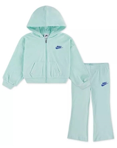 Детский комплект для девочек 2T-4T: худи на молнии и леггинсы-клеш, зеленый Nike