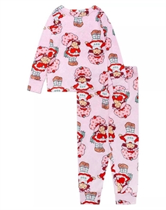 Детский пижамный комплект для девочек 2T-4T с длинным рукавом и принтом, 2 предмета, розовый Strawberry shortcake