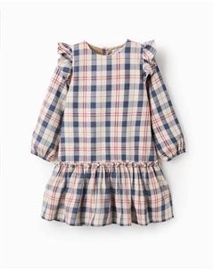 Детское хлопковое платье в клетку, синий/бежевый Zippy