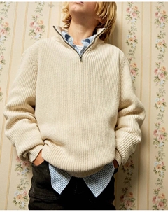 Джемпер с ребристой тканью и молнией, светло-бежевый Сфера