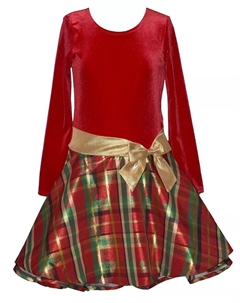 Длинное платье-хипстер в клетку с длинными рукавами для девочек 7-16 лет, красный Bonnie jean