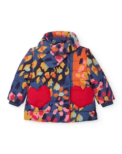 Стеганое пальто для девочки с разноцветным принтом и карманами в виде сердца Tuc tuc