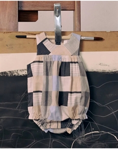 Детский комбинезон 100% хлопок в клетку, синий/бежевый Zippy