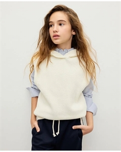 Вязаный жилет для девочки с капюшоном, экрю Kids el corte inglés