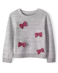 Детский свитер с длинными рукавами и бантом для девочек, серый Carter`s