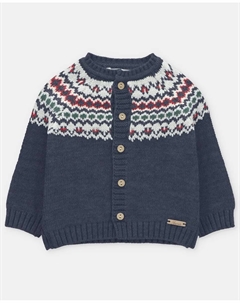 Вязаная детская куртка с контрастной каймой темно-синего цвета Martin aranda