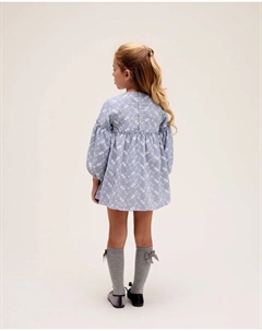 Детское платье в клетку виши с цветочным принтом, синий/белый Dadati