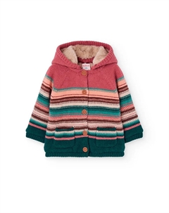 Вязаная детская куртка с капюшоном и полосатым принтом, мультиколор Boboli