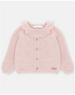 Вязаная детская куртка с оборкой на воротнике розового цвета Martin aranda