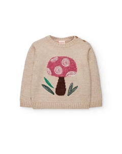 Детский джемпер с рисунком спереди и круглым вырезом, бежевый Boboli
