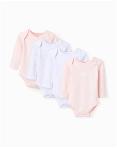 Набор из 4 боди для девочки, 100% хлопок, перекрещенные плечи, рисунок луна/звезда, розовый Zippy