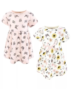 Детские платья для девочек из натурального хлопка комплект из двух моделей с коротким и длинным рукавом, розовый Touched by nature