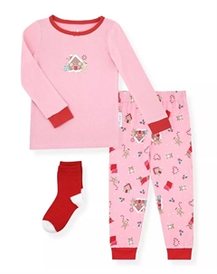 Детский праздничный комплект пижамы и носочков Snug Fit для девочек 12M-5T, 3 предмета, розовый Max & olivia