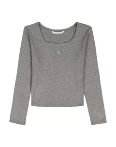 Детская футболка с металлическим принтом и квадратным вырезом для девочек 7-16 лет, серебро Calvin klein