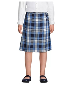 Школьная форма для старшеклассниц облегающая клетчатая юбка-трапеция ниже колена, синий Lands' end