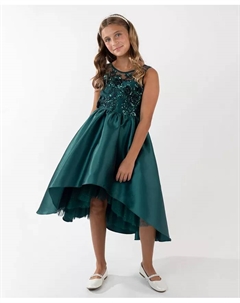Платье для девочек 7-16 лет с аппликацией из пайеток и иллюзорными рукавами без бретелей, зеленый Rare editions