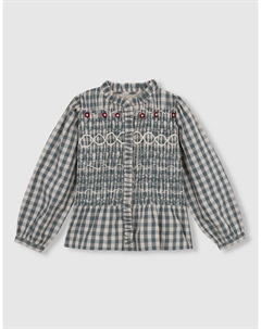 Детская клетчатая рубашка для девочки с сборкой на передней части, темно-зеленый Gocco