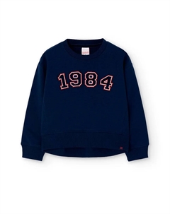 Детская флисовая толстовка с надписью спереди и круглым вырезом, темно-синий Boboli