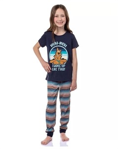 Девочки, Ру-Ро! Я проснулась вот так! Пижамный комплект из двух предметов для сна и бега, синий Scooby doo