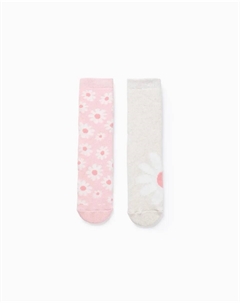 Набор из 2 вязанных носков для девочек с цветочным узором, противоскользящие, розовый Zippy