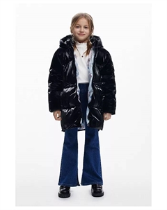 Длинная блестящая утепленная куртка для девочек, черный Desigual