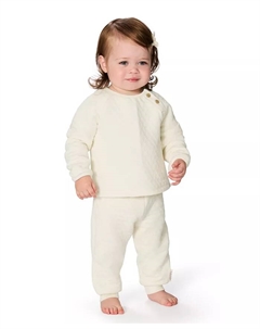 Детский комплект для девочек из двух предметов: стеганая водолазка и джоггеры, слоновая кость/кремовый Calvin klein
