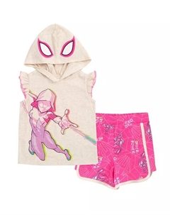 Набор для косплея SPIDERMAN Little Girls Spider-Man Spider-Gwen Ghost Spider: худи-майка с капюшоном и шорты из френч-терри, белый Marvel