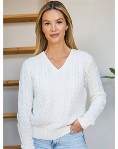 Хлопковый джемпер с рельефной вязкой, Cream The little tailor