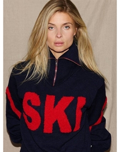 Раскованный лыжный джемпер с молнией на воротнике, Navy/Red The little tailor