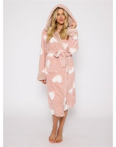 Жаккардовый халат с капюшоном и сердечками, Pink Loungeable
