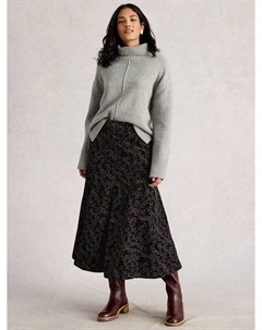 Юбка миди Quinn из вельвета, Black/Multi White stuff