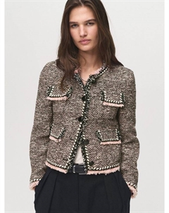 Пиджак из твида цвета пудрово-розового, Black Mango