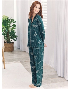 Пижамный комплект с пуговицами в тематике лесных животных, Teal Chelsea peers