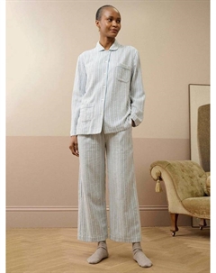 Полосатый пижамный комплект из мягкого хлопка с пуговицами, Sky/Ivory Brora