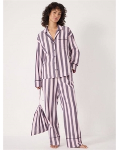 Полосатый пижамный комплект из мягкого хлопка с пуговицами, Purple/Pale Pink Hush
