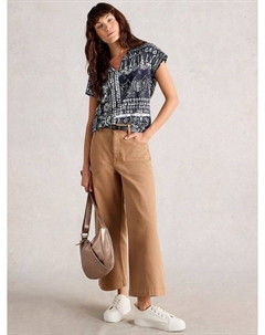 Футболка Nelly Cotton с V-образным вырезом и короткими рукавами White stuff