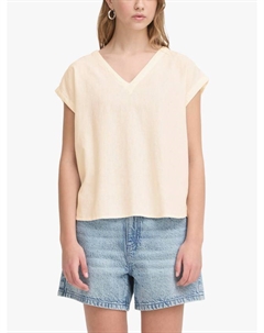 Linno топ с V-образным вырезом из льняной ткани, Beige Ichi