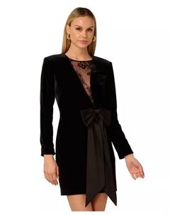 Женское мини-платье Papell с бантом и длинными рукавами, черный Adrianna