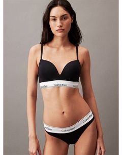 Современный хлопковый бюстгальтер пуш-ап с косточками и эффектом плейнж, Black/White Calvin klein