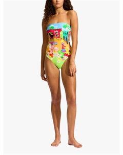 Купальник бандо с принтом Cuba, Turquoise Seafolly