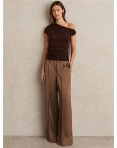 Эльси сатиновые брюки с широкими штанинами и эластичным поясом, Taupe Neutral Reiss