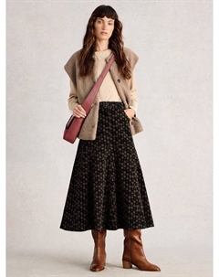 Квинн цветочная геометрическая вельветовая миди-юбка, Black/Multi White stuff