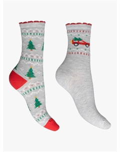 Новогодние носки для авто из хлопковой смеси, Pack of 2, Grey/Multi Charnos